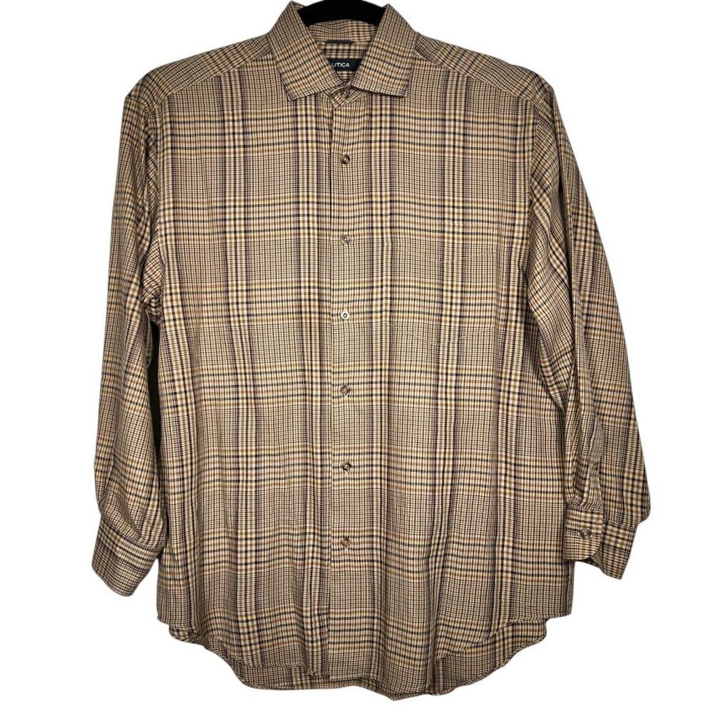 Nautica Mens Multicolor Plaid Casual Fit Classic Look Button Up Shirt Size M